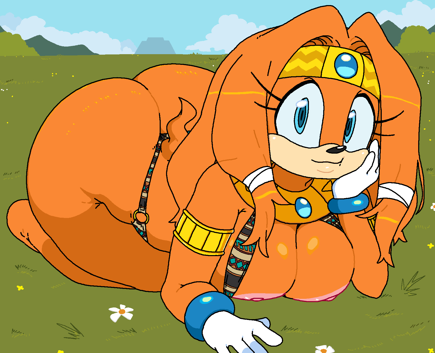 1girls :] all_fours anthro areolae ass big_ass big_breasts bikini blue_eyes breasts bubble_butt cassettedream dream-cassette echidna fat_ass female female_only hoshime huge_ass large_ass looking_at_viewer nipples orange_body outdoors solo sonic_(series) sonic_the_hedgehog_(series) thick_ass thick_thighs tikal_the_echidna wide_hips