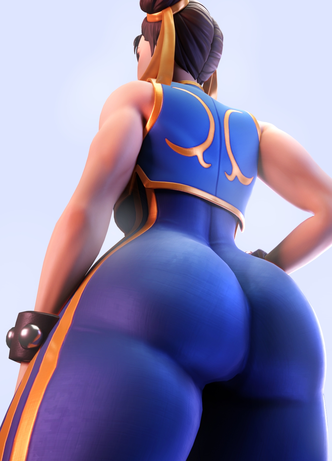 1girls, ass, ass focus, big ass, capcom, chun-li, female, ghastlyarts, huge ass, looking back, low-angle view, solo, street fighter, street fighter alpha, viewed from below