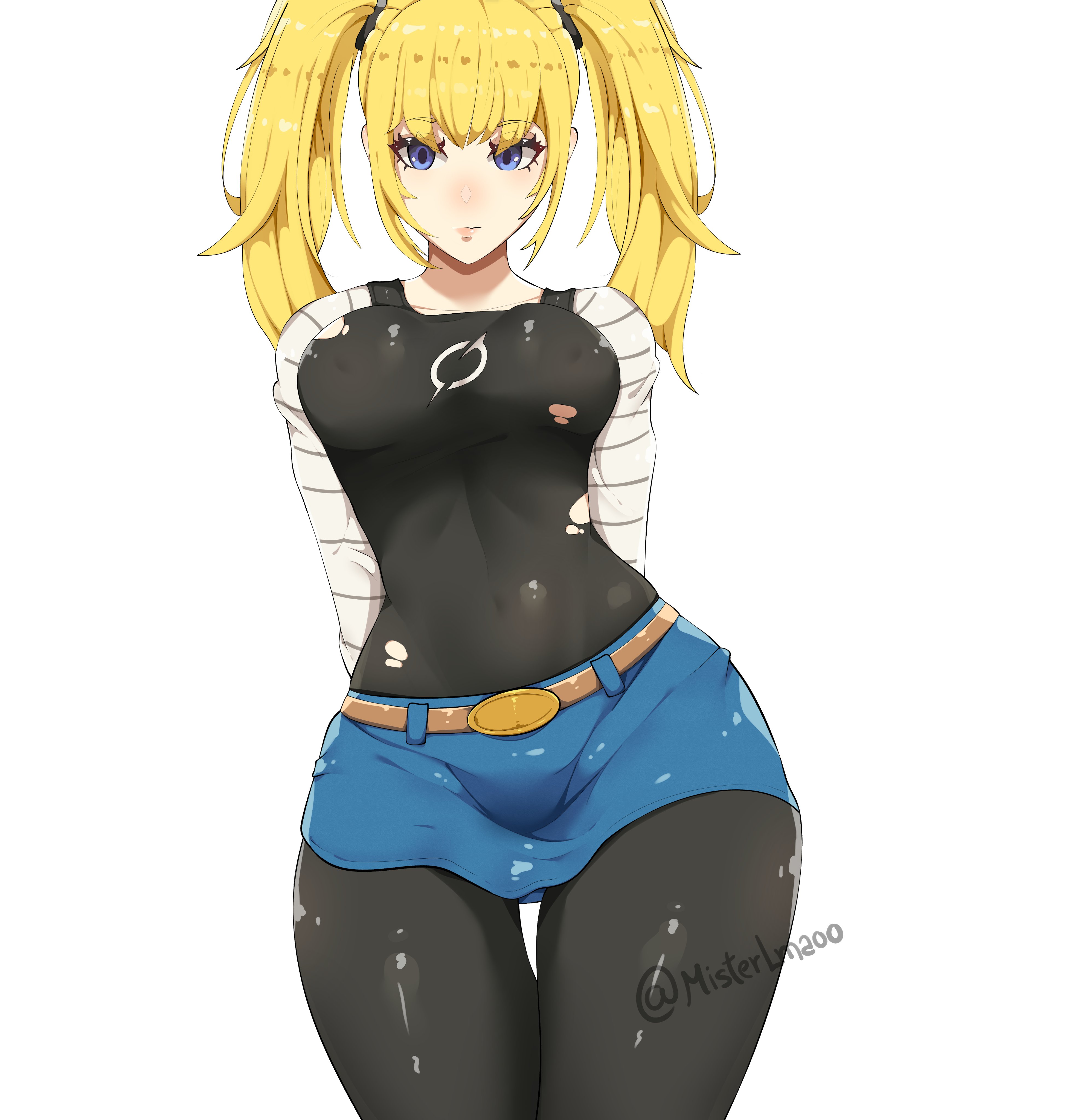 1girls, android 18 (cosplay), ani (twitter), big breasts, big butt, big thighs, big titties, blue eyes, breasts, clothed, clothed female, clothing, cosplay, curvaceous, curvaceous female, curvaceous figure, curvy, curvy figure, curvy hips, dragon ball, dragon ball z, female, female focus, female only, goth, goth girl, grok, grok (x), grok (xai), hi res, highres, large breasts, misterlmaoo, sfw, short hair, thigh highs, twintails, twitter, waifu, yellow hair