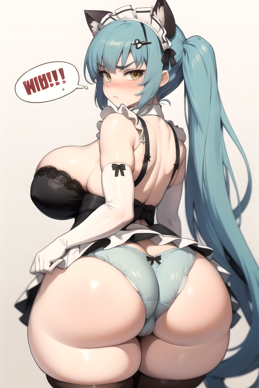 1girls ai_generated ass big_ass big_breasts big_butt blue_hair breasts cat_ears daidouji_(artist) daidoujipv goddess_of_victory:_nikke huge_ass large_breasts long_hair looking_at_viewer maid maid_outfit nikke nikke_(species) panties plaid privaty_(nikke) privaty_(unkind_maid)_(nikke) speech_bubble text_bubble thick_ass thick_thighs thighhighs white_background yellow_eyes