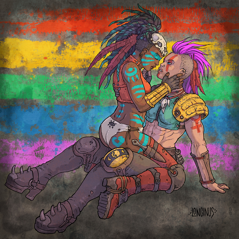 2d 2d_(artwork) 2d_artwork 2girls clothed_female_clothed_female female female/female female_on_female female_only girl_on_girl girls girls_only house_escher imperium_of_man lesbian longinus necromunda panties punk punk_girl purple_hair tattoo_on_butt tattoo_on_legs tattooed_arm tattoos warhammer_(franchise) warhammer_40k yuri