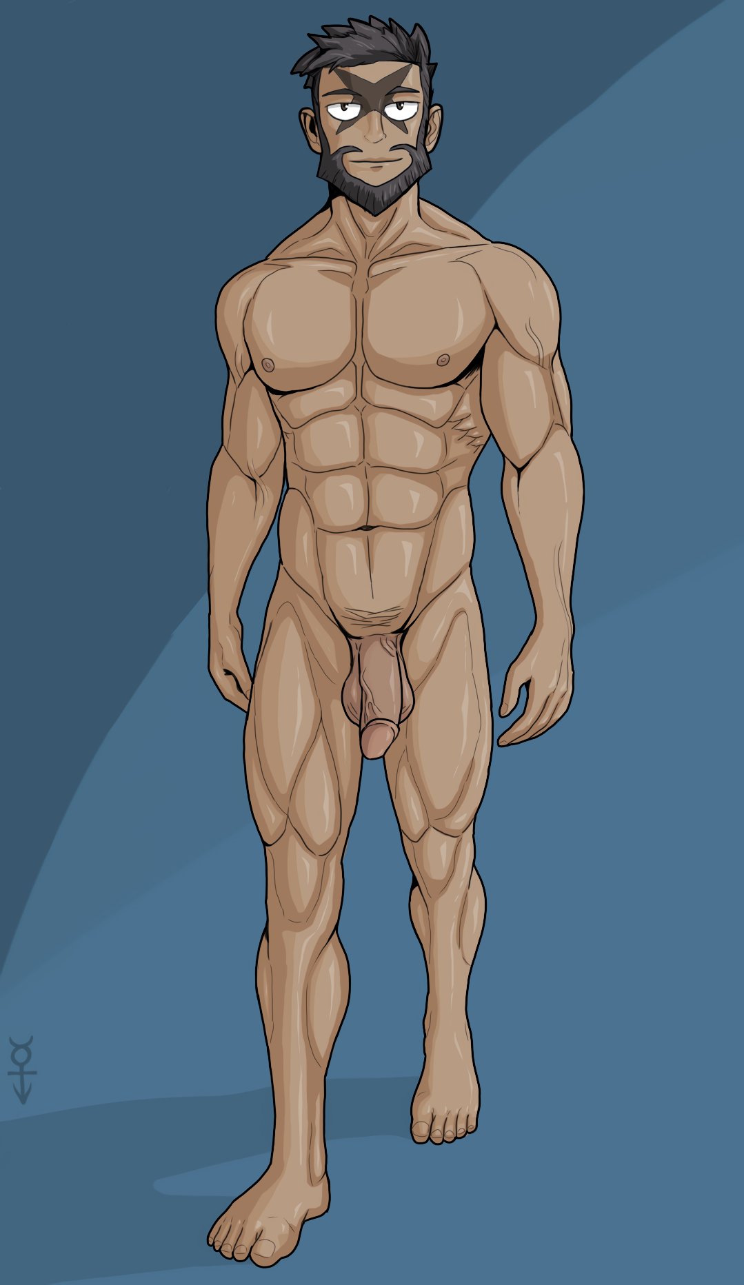 archie_(pokemon) balls bara beard facial_hair flaccid male male_only muscles muscular nintendo nude penis pokemon solo solo_male team_aqua zacnightflame