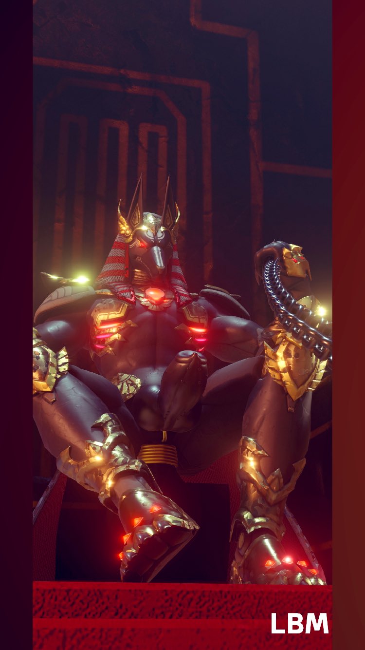 anubis anubis_reaper anus balls bara big_penis black_balls gay hi_res knot large_penis male_only muscular muscular_male overwatch overwatch_2 paws pecs reaper red_eyes simple_background solo_male