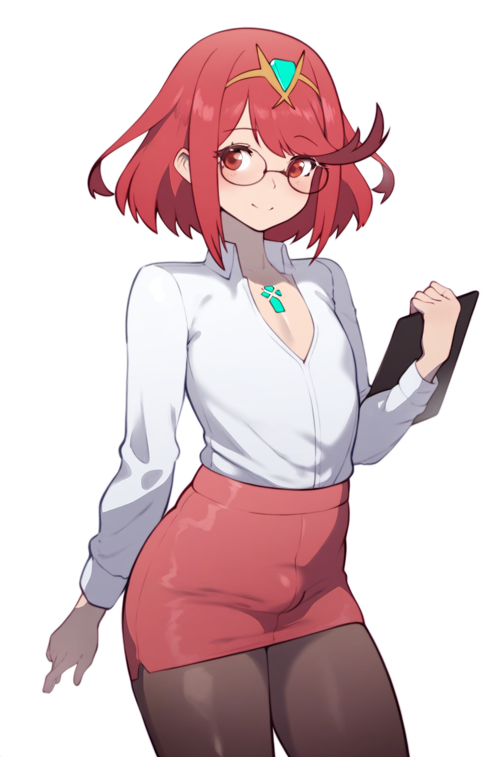 1boy ai_generated bespectacled blouse blush bulge core_crystal_(xenoblade) femboy feminine_male flat_chest office_lady otoko_no_ko pantyhose pectoral_cleavage pectorals pencil_skirt pyra pyra_(xenoblade) robofun rule_63 sissy solo trap xenoblade_chronicles_2 yaoi