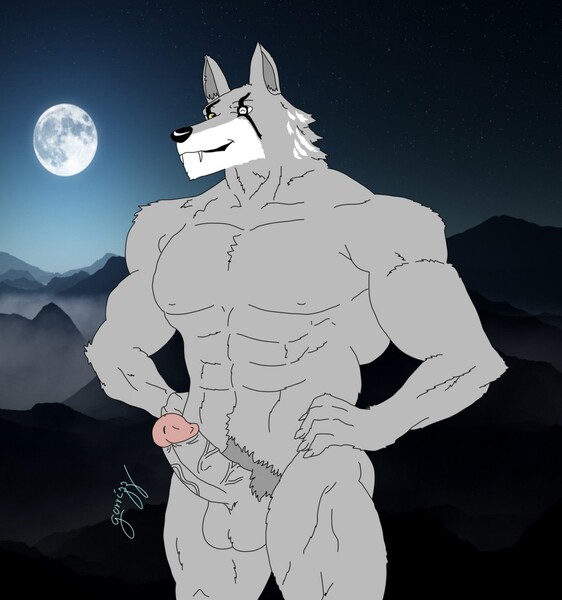 abs background biceps big_penis boner breasts chima cock dick digital_art fur furry furry_only furry_solo gorrizz grey_fur legends_of_chima moon mountains muscles naked night_time pecs penis winking_at_viewer worriz_(chima)