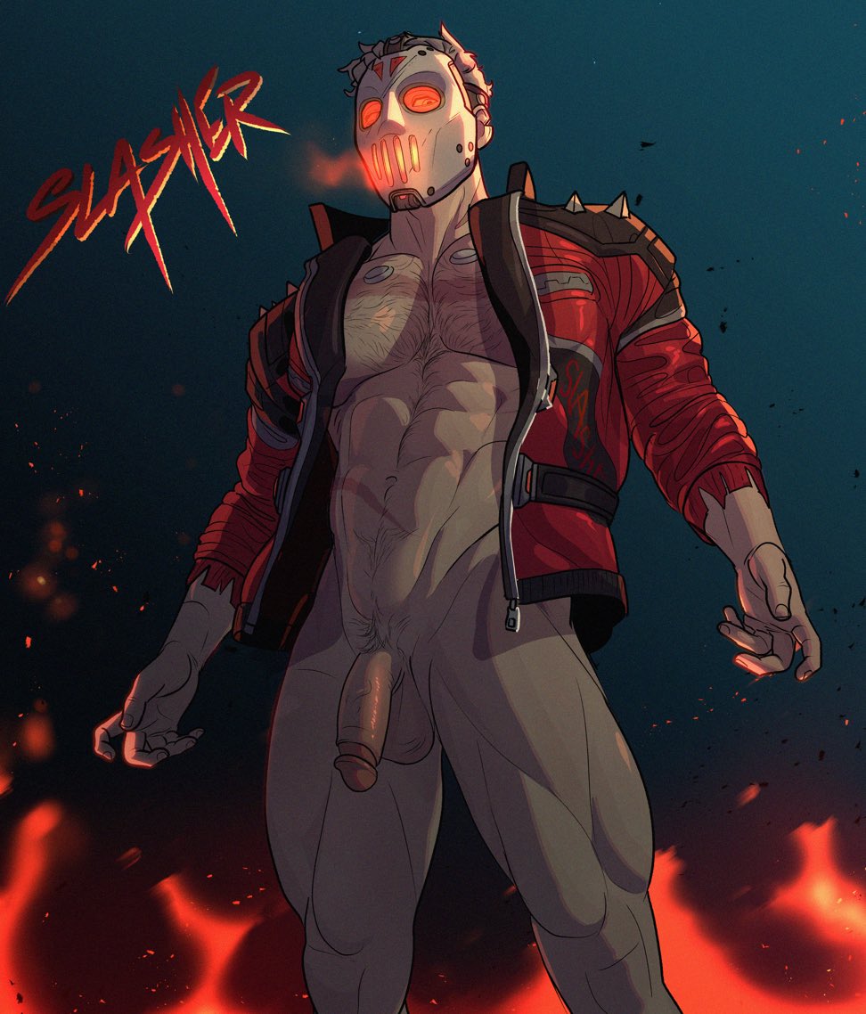 1boy abs ashes bara bare_pectorals feet_out_of_frame fire flaccid groin hockey_mask jacket male male_focus male_pubic_hair mask mature_male muscular muscular_male naked_jacket navel night night_sky official_alternate_costume open_clothes open_jacket overwatch overwatch_1 pectorals penis pubic_hair red_jacket scar scar_on_chest shirt shoulder_spikes sky slasher:_76 soldier:_76_(overwatch) solo sparse_navel_hair spikes standing testicles variant_set vorticesrig white_hair