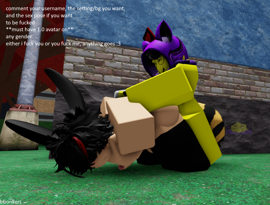 2boys 3d anal ass bee behind_building bitch english_text femboy gay hands_behind_back male_on_femboy penis pinned_to_ground request roblox robloxian tagme text