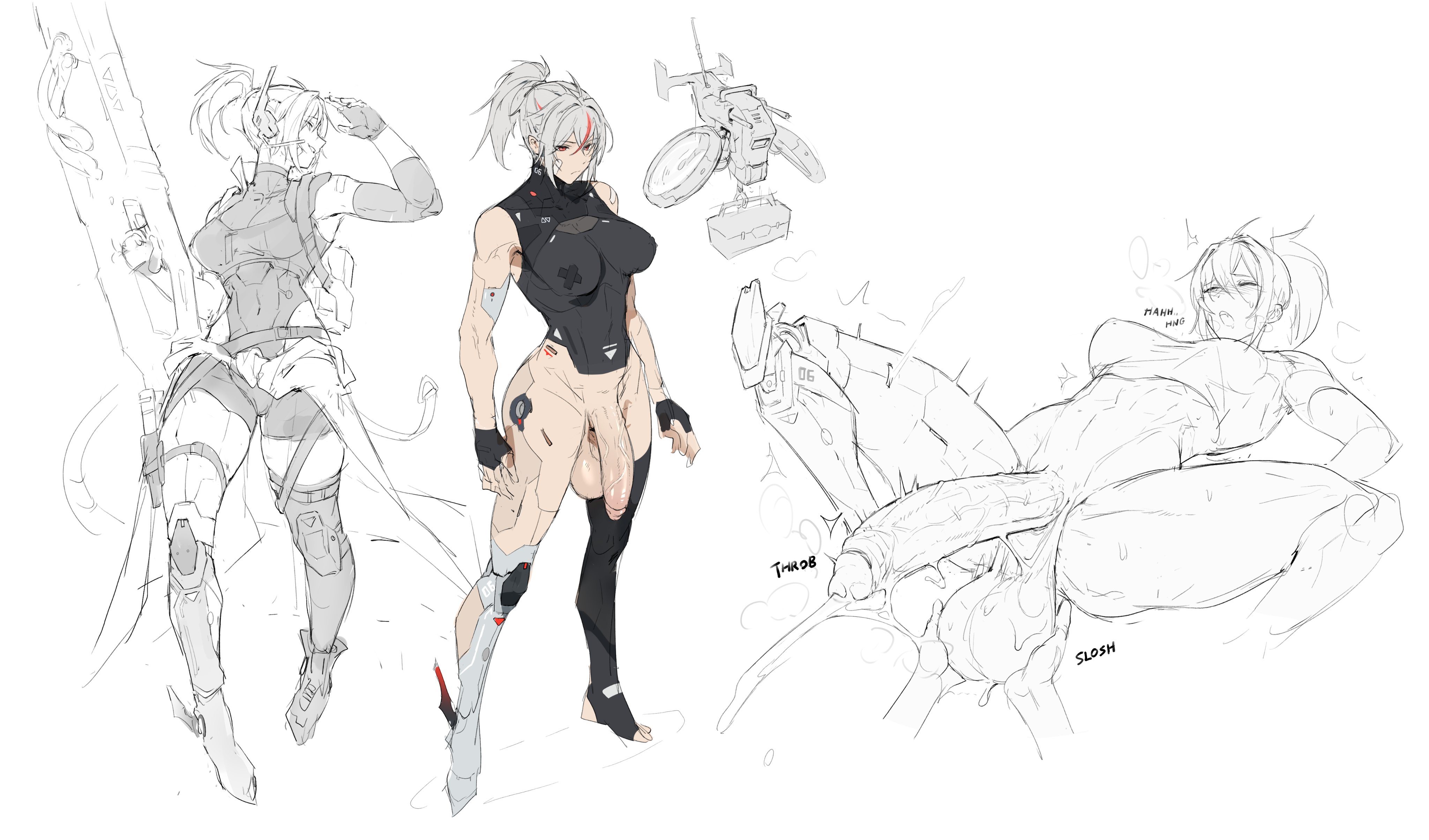 2d, athletic, athletic futa, bottomless, cum, cupping balls, digital media (artwork), ejaculation, fat cock, futa focus, futanari, grey hair, hanging penis, heavy balls, huge balls, huge cock, massive balls, notglacier, penis, penis out, poney, sexy, sexy body, sexy futa, solo, solo focus, thick penis, throbbing penis, veiny penis