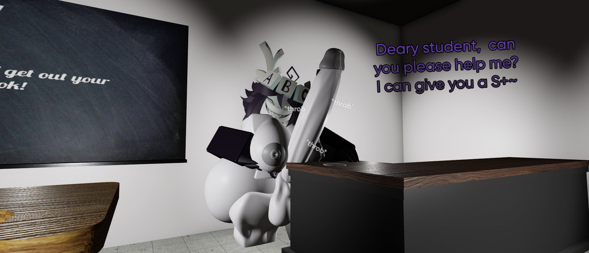 1futa, 3d, artist request, big ass, big balls, big breasts, big penis, dialogue, dick, dickgirl, english text, erect penis, fat ass, female, fpe, fundamental paper education, futanari, grinning, hairy crotch, hyper penis, long penis, looking at viewer, massive ass, massive breasts, massive penis, miss thavel (fundamental paper education), penis, penis on surface, render, roblox, robloxian, saggy balls, source request, teacher, text, thick thighs