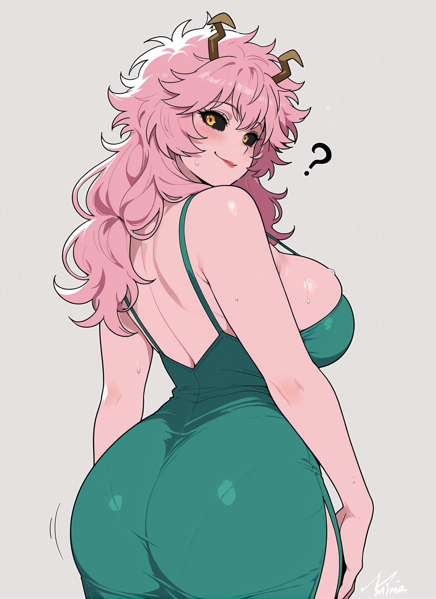 1girls, 2020s, 2026, 2d, 2d (artwork), 2d artwork, ai, ai art, ai generated, ai-created, antlers, ashido mina, ashido mina time-skip, ass, back, back view, big ass, big boobs, big breasts, big butt, big hips, big tits, big titties, black sclera, blush, blush lines, blushing, blushing at viewer, blushing female, boku no hero academia, boobs, breasts, butt, clothed, clothed female, clothes, cropped legs, curvy, curvy body, curvy female, curvy figure, curvy hips, digital drawing (artwork), digital media, digital media (artwork), dress, eyebrows, eyelashes, eyes, eyes open, female, female focus, female only, fingers, girl, hips, hourglass figure, hourglass figured female, human, human female, humanoid, kawaiiaiarts, lips, lipstick, long hair, long hair female, looking at viewer, looking back, looking back at viewer, mina ashido, mina ashido time-skip, mommy, my hero academia, no bra, no dialogue, partially clothed, partially clothed female, partially nude, pink body, pink hair, pink hair female, pink skin, rear, rear view, revealing clothes, revealing clothing, revealing dress, revealing outfit, sexually suggestive, sexy, sexy body, sexy clothing, sexy female, shounen jump, side boob, side view, sideboob, slim, slim female, slim girl, smile, smiling, smiling at viewer, suggestive, suggestive look, superhero, superheroine, sweat, sweatdrop, sweating, sweaty, sweaty body, thick hips, thighs, tight clothes, tight clothing, tight dress, tight fit, tits, voluptuous, voluptuous body, voluptuous female, watermark, yellow eyes