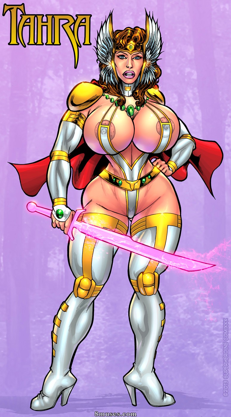 1girl 1girls armor big_breasts bimbo brown_hair curvy curvy_figure eric_logan_iii full_body hand_on_hip helmet leotard nipples revealing_clothes solo solo_focus standing superheroine superheroinecomixxx sword top_heavy wide_hips
