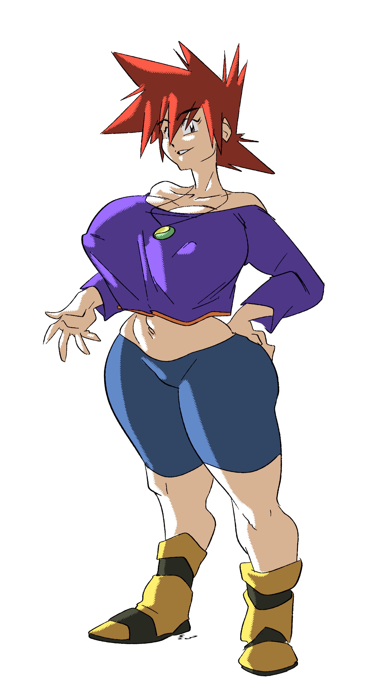 1girls, alternate breast size, big breasts, breasts, cleavage, female, female focus, female only, gary oak, huge breasts, large breasts, massive breasts, nintendo, pokemon, rule 63, slb, thick thighs, thighs