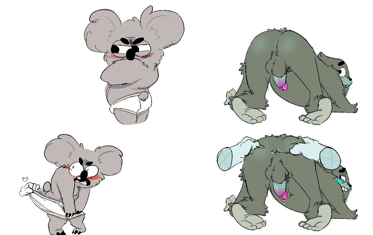 anthro anus ass balls blush cartoon_network charlie_(wbb) clothing disembodied_hand koala male male_only mammal marsupial nom_nom_(character) nom_nom_(wbb) penis spread_anus spreading torquewintress underwear we_bare_bears