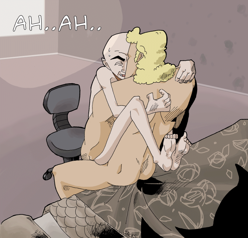 2boys anal anal_penetration anal_sex artist_request ass bald blonde_hair brock_samson cartoony chair closed_eyes cowgirl_position gay human implied_penetration looking_pleasured male male_only muscular muscular_male nude on_bed questionable_anatomy receiving_on_top rusty_venture sitting_on_penis size_difference sweatdrops tagme venture_brothers yaoi