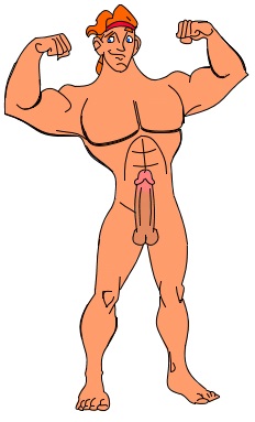 abs biceps big_penis bodybuilder color disney erection flexing hercules_(character) hercules_(disney) male male_only muscles muscular_male nippleless_male nude orange_hair pecs photoshop testicles white_background