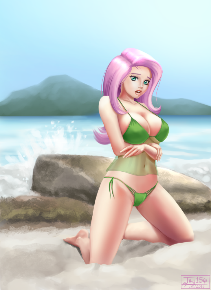 1girls 2016 bikini breasts busty cleavage fluttershy_(mlp) friendship_is_magic hourglass_figure human humanized jay156 my_little_pony navel solo straight_hair voluptuous