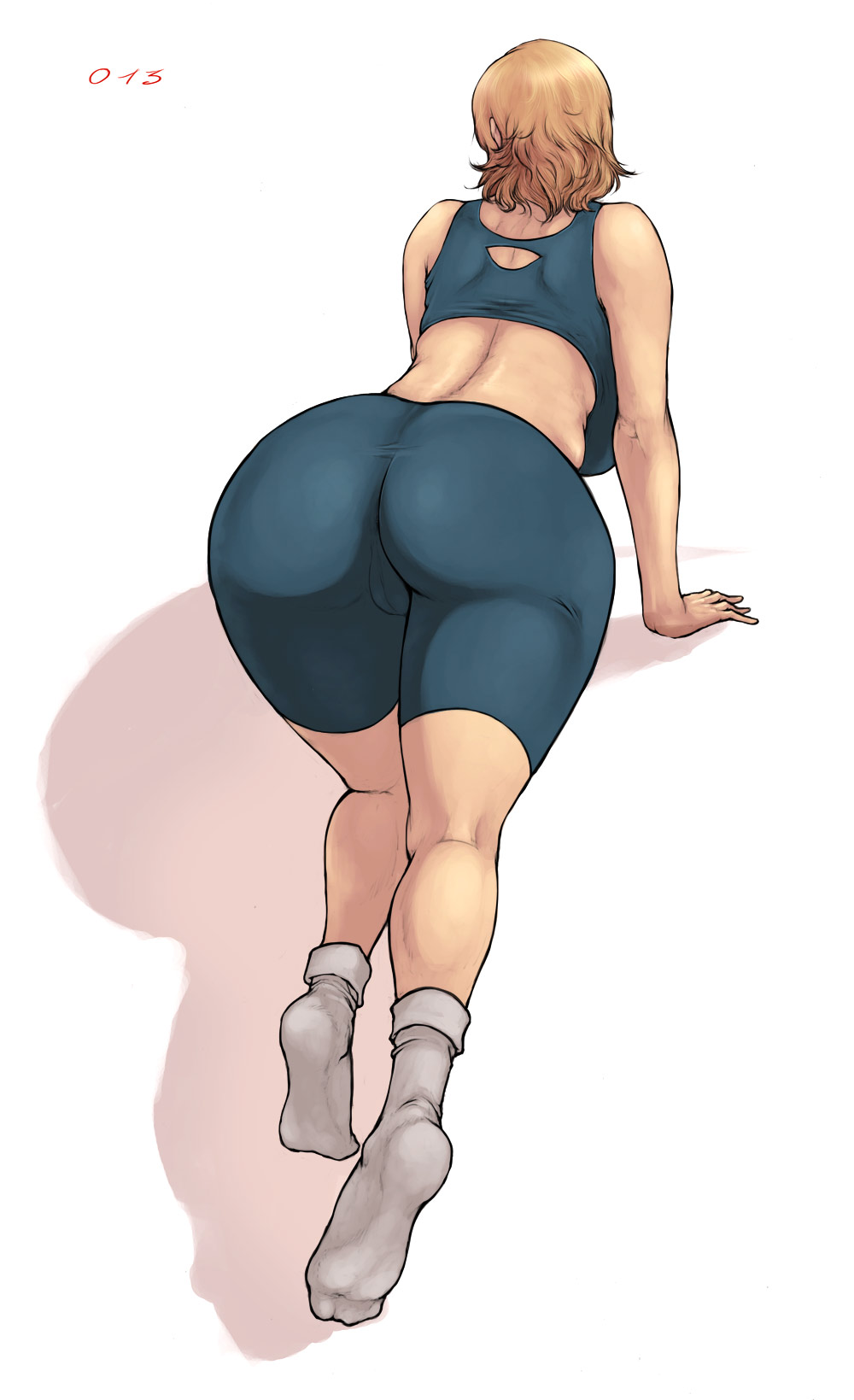 all fours, ass, big ass, bike shorts, blackchain (rennes), blonde hair, curvy, janne (rennes), socks, tagme