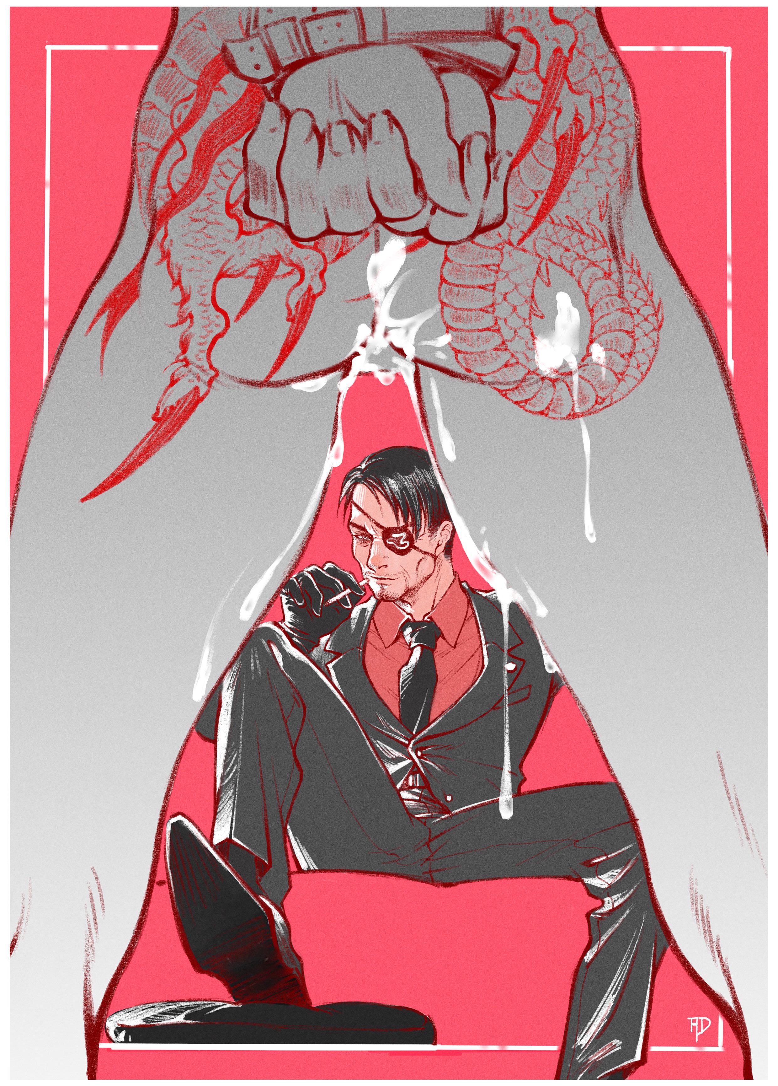 2boys, after anal, after sex, anal, anal sex, ass, bound wrists, business suit, cigarettes, couch, cum, cum in ass, cumdrip, eyepatch, gay, hands tied, irezumi, kiryu kazuma, majima goro, male, male focus, multiple boys, multiple males, restrained, ryuu ga gotoku, sitting, smoking, suit, tattoo, yaoi