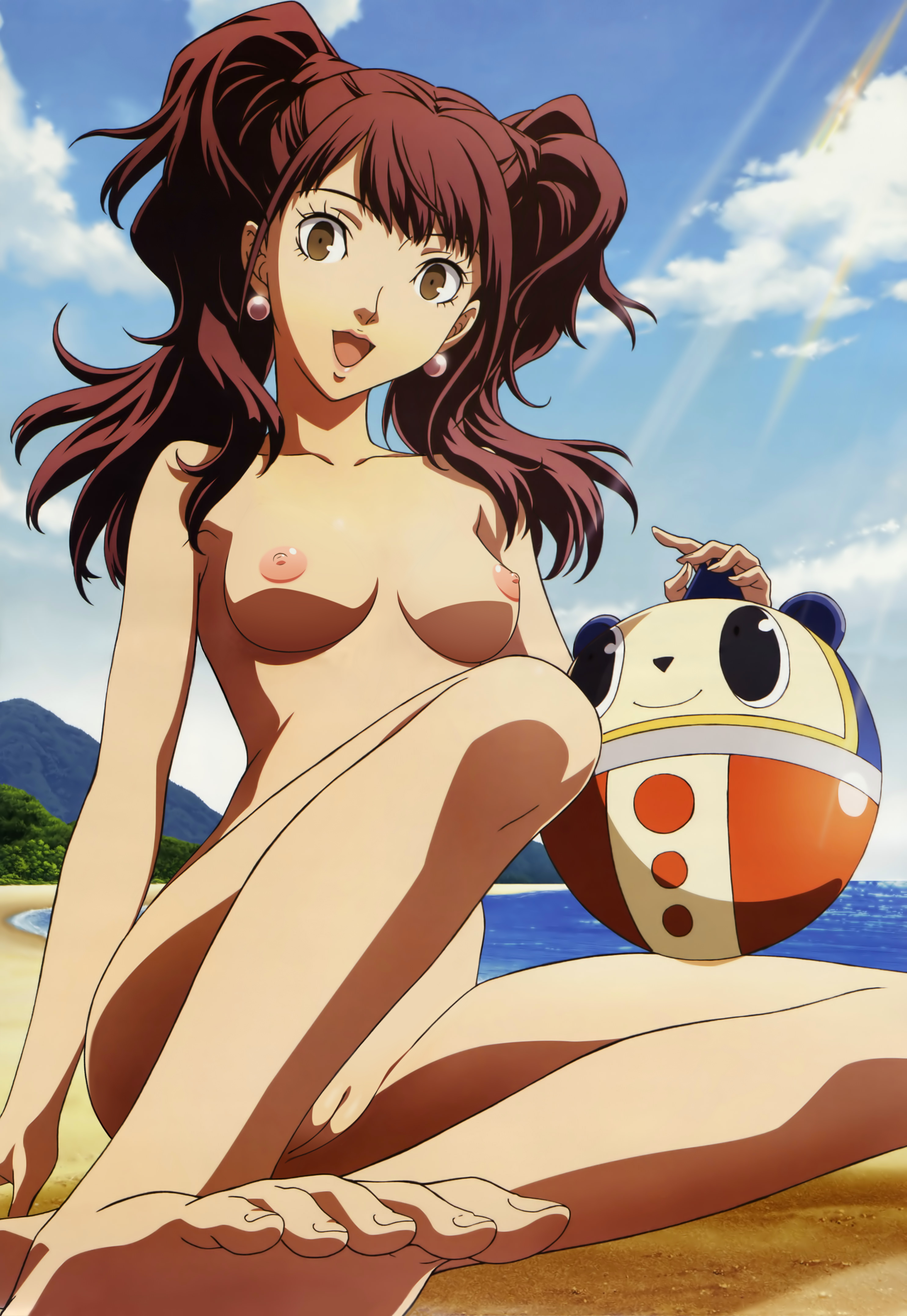 1girls, beach, breasts, casual, female, hairless pussy, kujikawa rise, labia, nude, nude female, outdoors, persona, persona 4, public, pussy, solo, solo focus, uncensored, vagina