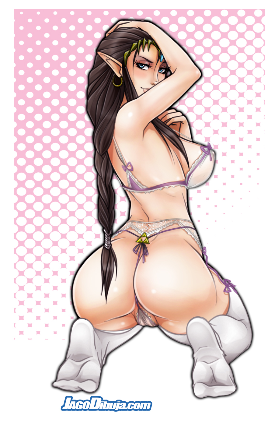 ass, back view, cameltoe, female, jago dibuja, kneeling, nintendo, princess zelda, pussy, solo, the legend of zelda, thong, twilight princess, zelda (twilight princess)