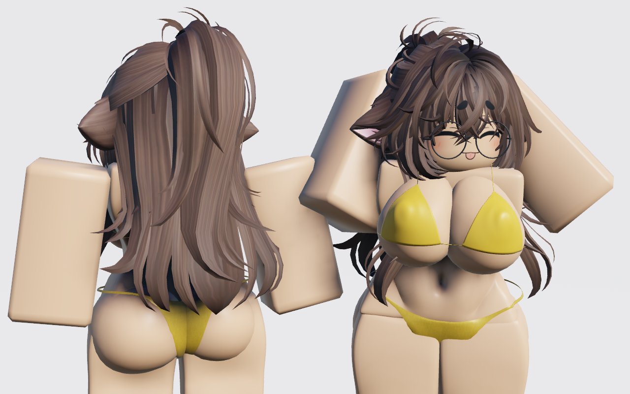1girls, 3d, big breasts, bikini, clothed, cute, cute face, fat tits, female, nipples visible through clothing, reference image, reference sheet, roblox, roblox avatar, roblox studio, robloxian, rr34neko, sfw, sfw version, source request, tagme, thick thighs