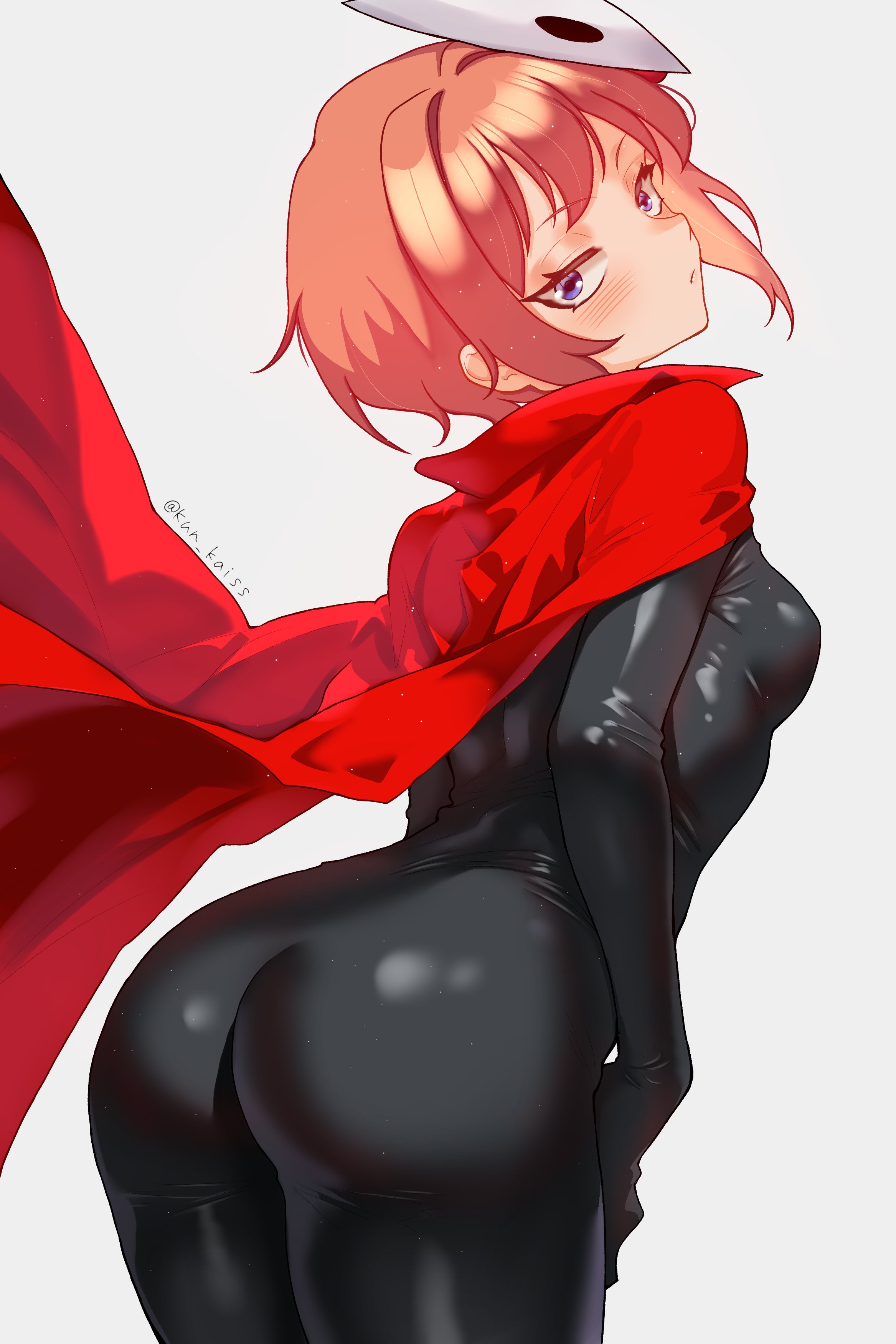 1girls, ass, ass up, big ass, big thighs, blue eyes, bodysuit, breasts, bubble ass, bubble butt, curvaceous, curvy, curvy figure, doki doki literature club, fat ass, female, female only, hollow knight, hollow knight: silksong, hornet (hollow knight) (cosplay), kun kaiss, latex, latex bodysuit, latex clothing, latex suit, medium breasts, nipple bulge, nipples outside, nipples visible through clothing, presenting, presenting ass, presenting hindquarters, red hair, sayori (doki doki literature club), sideboob, thick ass, thick legs, thick thighs, thunder thighs, thunderthighs, tits, wide hips, wide thighs