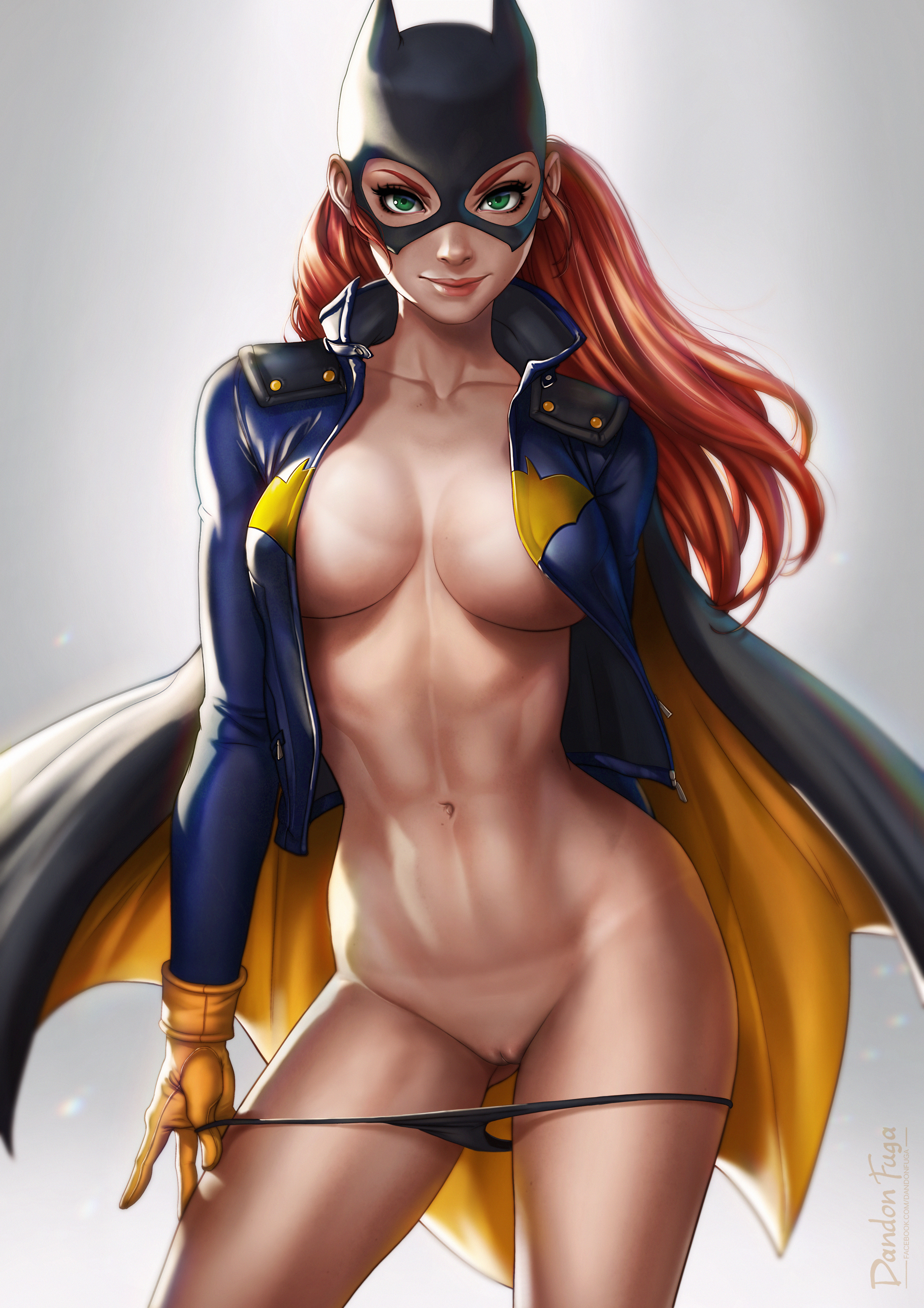 1girls, barbara gordon, batgirl, batgirl (barbara gordon), batman (series), black panties, cleavage, dandon fuga, dc, dc comics, female, female only, human, jacket, panties, solo, tanline