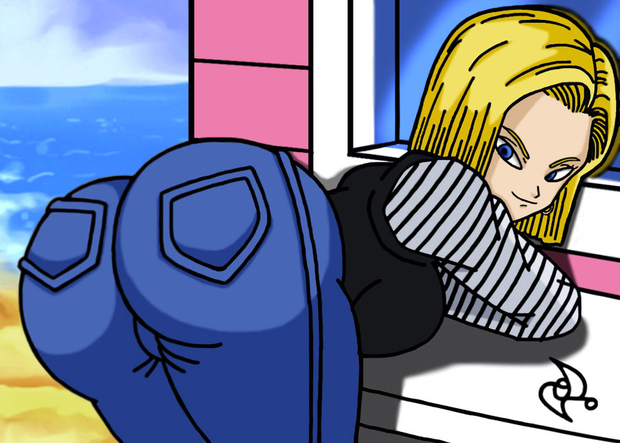 1girls android_18 ass beach bent_over big_ass blonde_hair blue_eyes breasts bubble_butt clothes dat_ass dragon_ball dragon_ball_z earrings female female_only jeans large_breasts looking_at_viewer looking_back omarsin pants short_hair skin_tight sky smile smug solo tight_jeans tight_pants water window