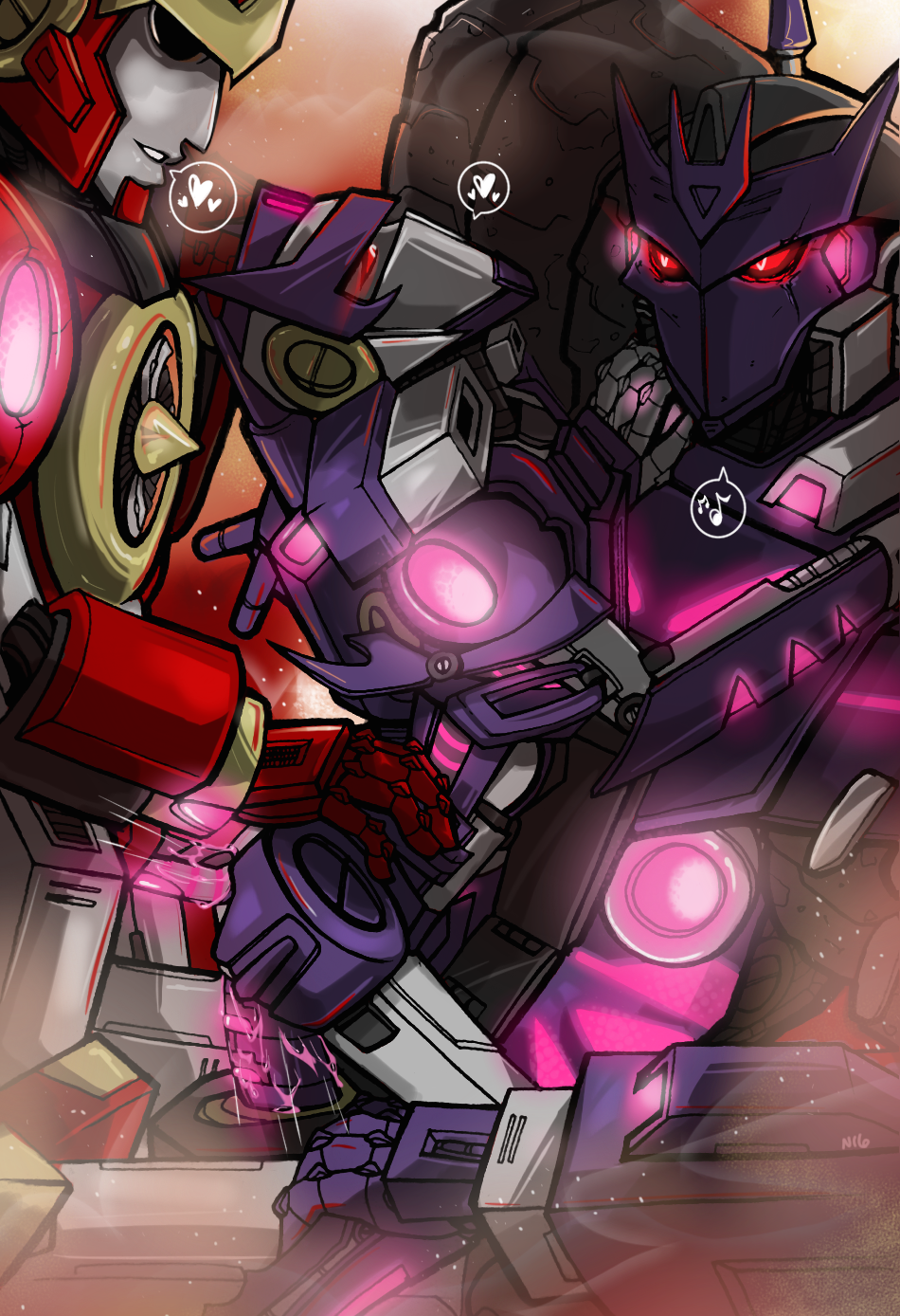 2016 anal anal_sex colored_cum cum cum_in_ass cum_in_pussy cum_inside female glowing grin group group_sex hi_res humanoid kaon_(transformers) machine male mask penetration penis pussy red_eyes robot sex simple_background size_difference smile tarn_(transformers) threesome transformers uglynicc unusual_cum vaginal_penetration vos_(transformers)