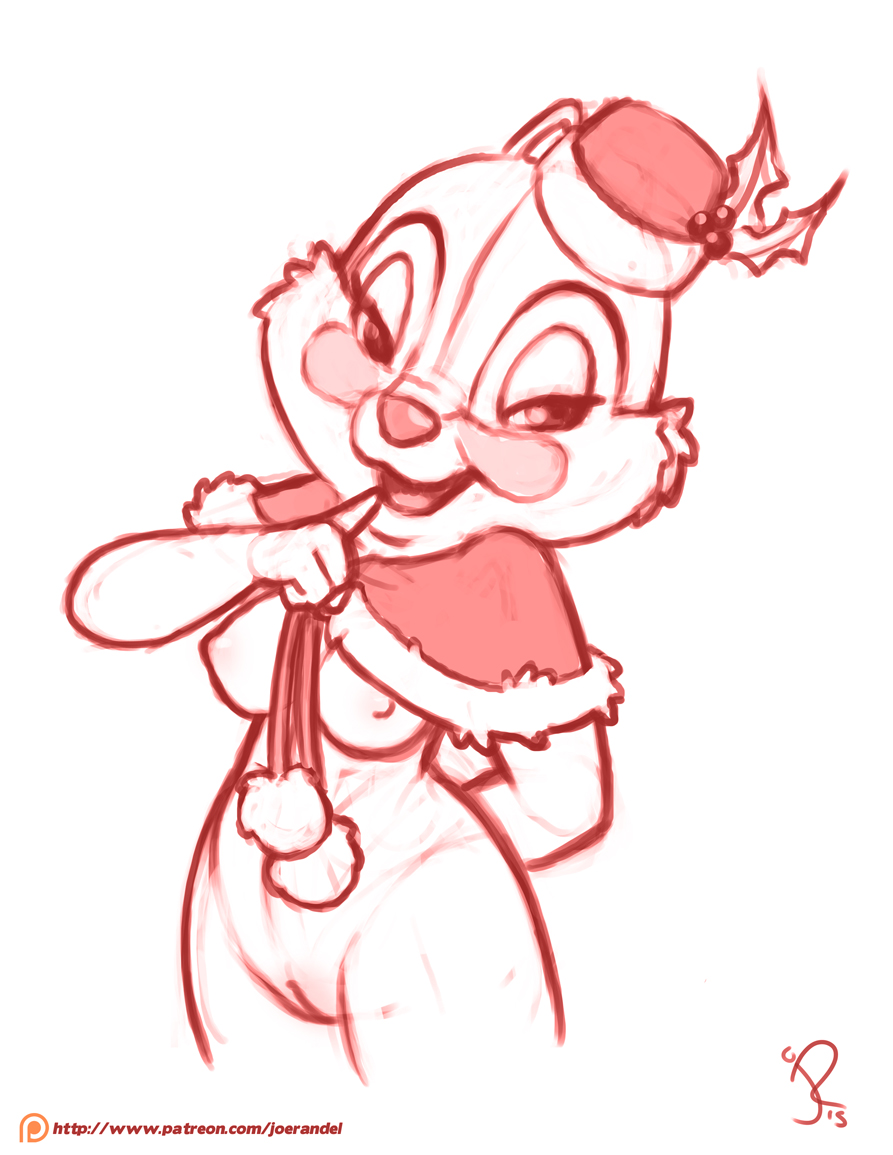 2015 anthro bedroom_eyes bottomless breasts chip_'n'_dale chip_n_dale_park_life chipmunk christmas clarice_(chip_n_dale) clothed clothing colored disney female flashing half-closed_eyes hat holidays joe_randel looking_at_viewer mammal monochrome nipples open_mouth partially_clothed pussy rodent rough_sketch seductive signature simple_background smile solo text two_chips_and_a_miss white_background