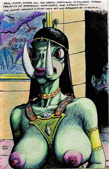 2000 a_princess_of_mars alien breasts edgar_rice_burroughs female green_martian james_killian_spratt nude sola traditional_media_(artwork) tusks