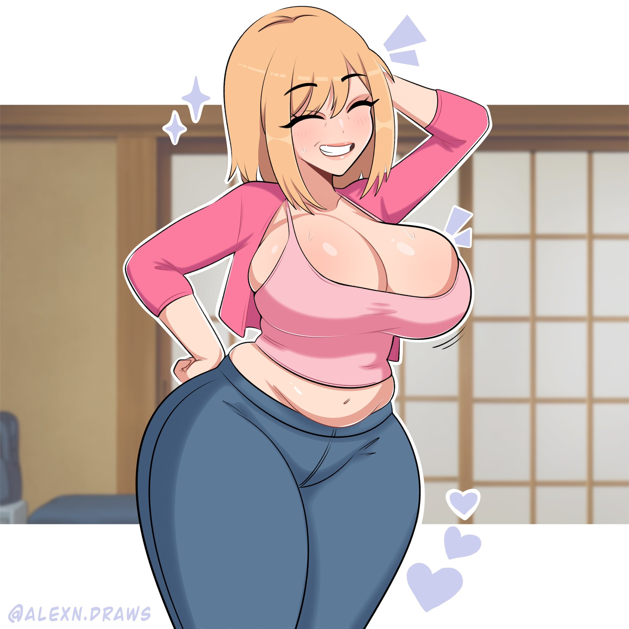 1girls, 2020s, 2025, 2025s, aged up, alexndraws, big breasts, breasts, child bearing hips, chubby, cleavage, hearts around body, huge breasts, jeans, jpg, kitagawa marin, marin kitagawa, midriff, midriff baring shirt, milf, milfification, mom bod, mom jeans, mommy, mommy milkers, my dress up darling, pink shirt, purple hearts, shiny, shiny clothes, shiny skin, shoulder length hair, side boob, sideboob, slightly chubby, slightly chubby female, solo, solo female, solo focus, sono bisque doll wa koi wo suru, tank top, thick thighs, thick thighs save lives, thighs, thunder thighs, thunderthighs, twitter link, voluptuous, voluptuous female, white border, wide hips