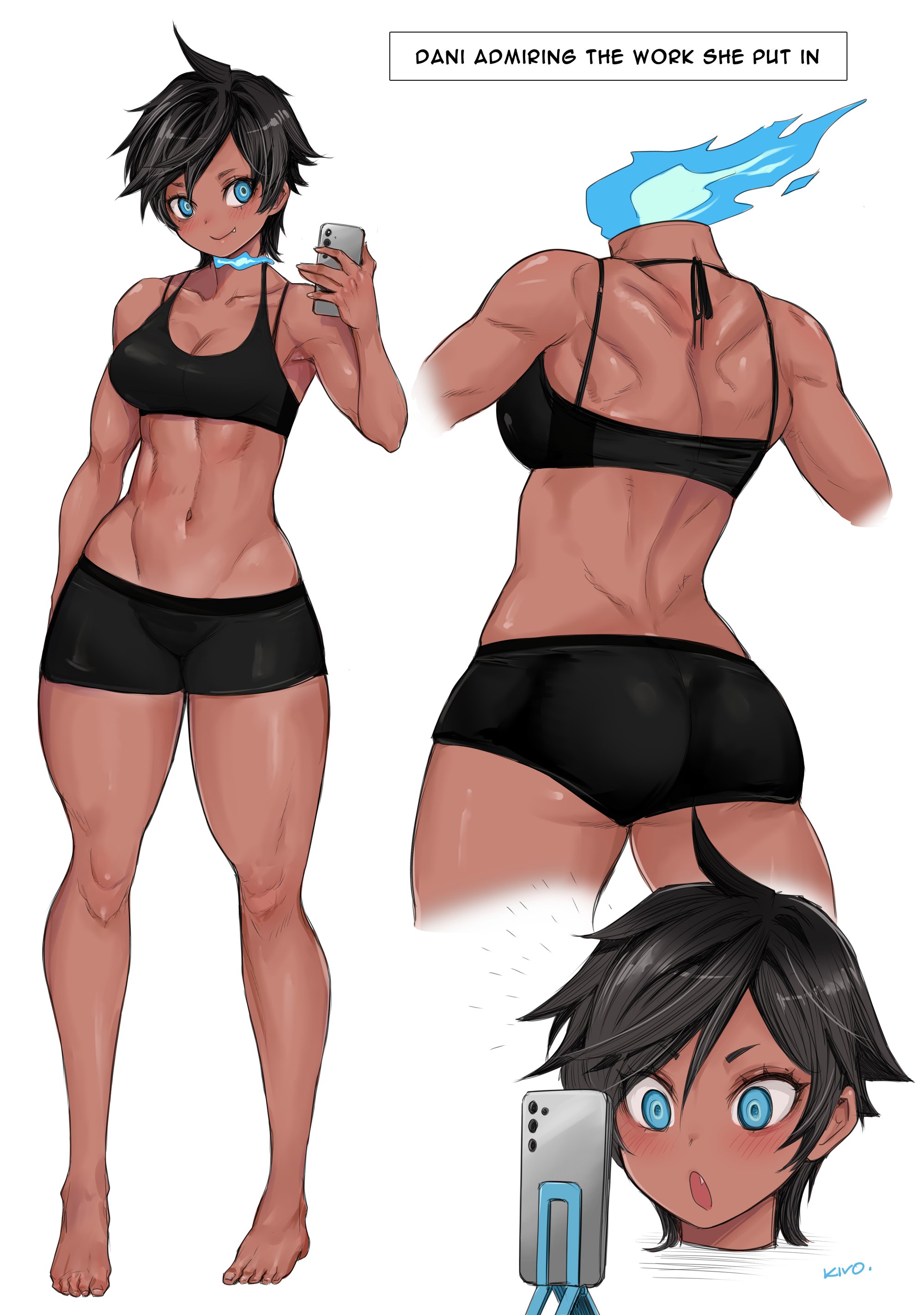 dani (kivonotbabu), dark-skinned female, dullahan, kivonotbabu, not porn, spandex shorts, sports bra, tagme, tomboy