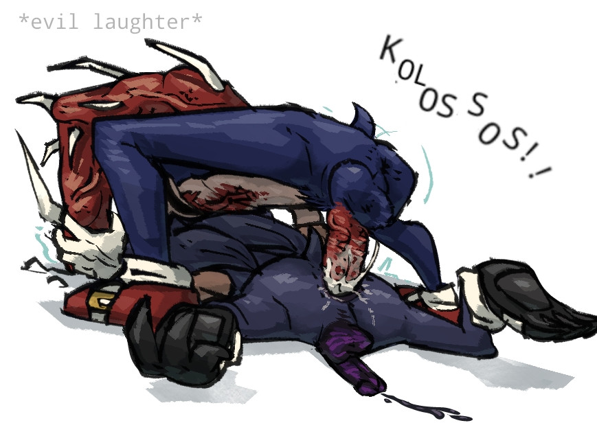 anthro, anthro on anthro, cum in ass, cum inside, cum on floor, dripping cum, ejaculation, kolossos, lord x, male penetrating, male penetrating male, outcome memories, pinned down, rough sex, size difference, sonic.exe (series), spread legs, tagme