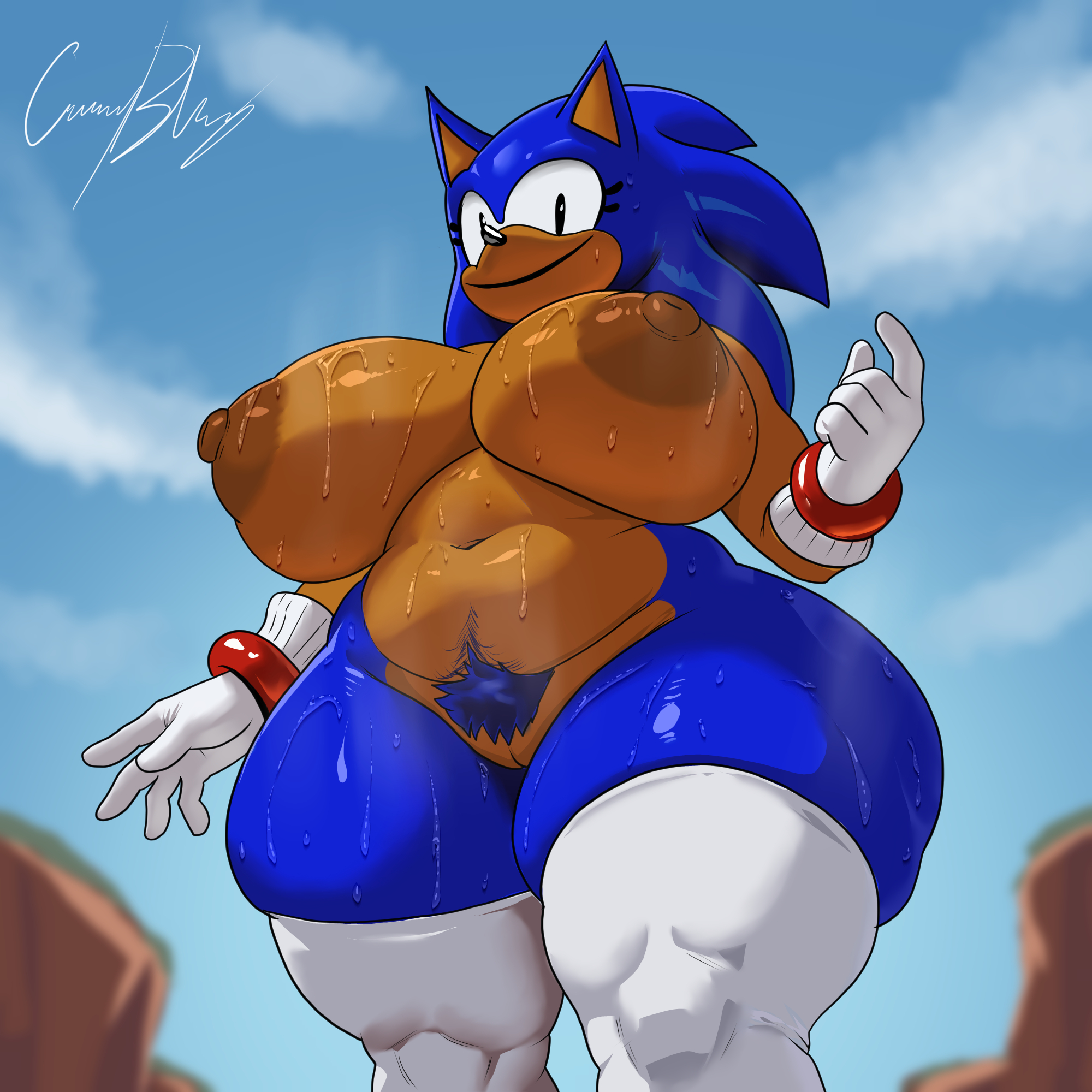 breasts, chubby, cuernosblancos, curvaceous, curvaceous figure, curvy, curvy body, curvy female, curvy figure, curvy hips, female, gesture, gesturing at viewer, gloves, hair, horns html, lips, rewrite (sonic.exe), rule 63, sega, solo, sonic (series), sonic the hedgehog (series), sonic.exe (series), voluptuous, voluptuous body, voluptuous female