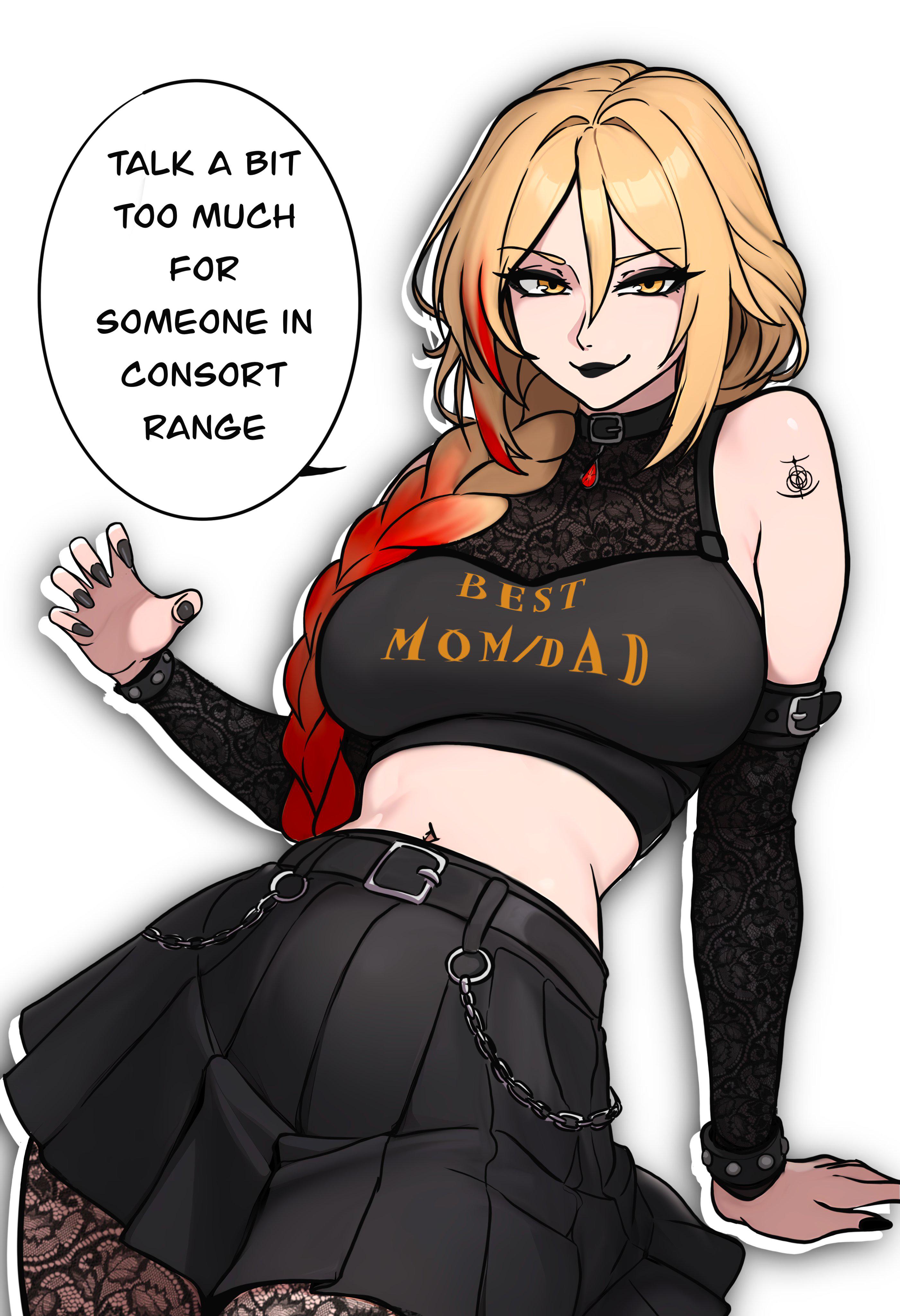 black nails, braid, braided hair, dialogue, elden ring, fromsoftware, goth, goth girl, painted nails, queen marika the eternal, redpostit, solo, tattoo, text, text bubble, white background