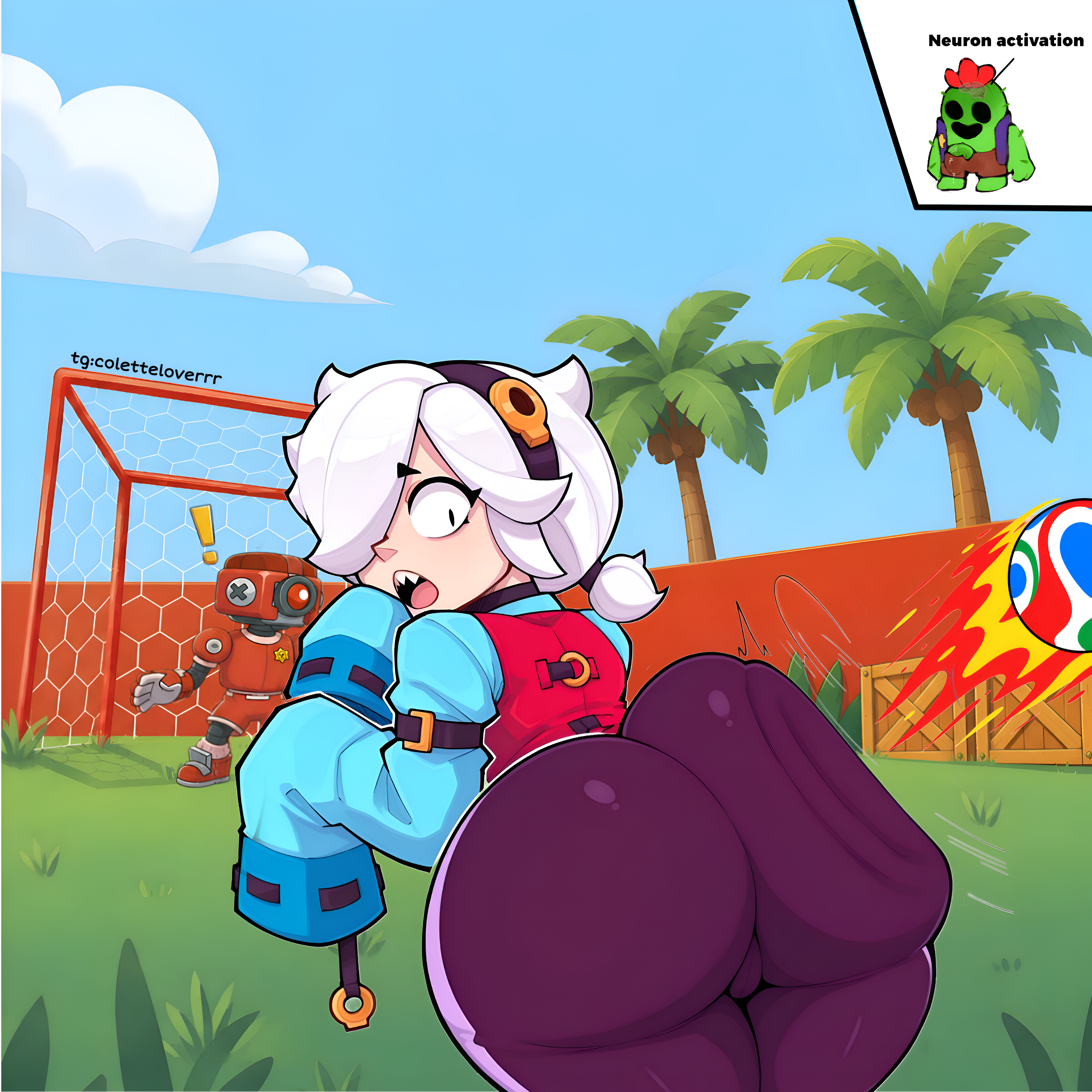1girls, ai assisted, ai generated, ass, ass focus, big ass, brawl stars, colette (brawl stars), colettelover, female, football, spike (brawl stars), tagme, white hair