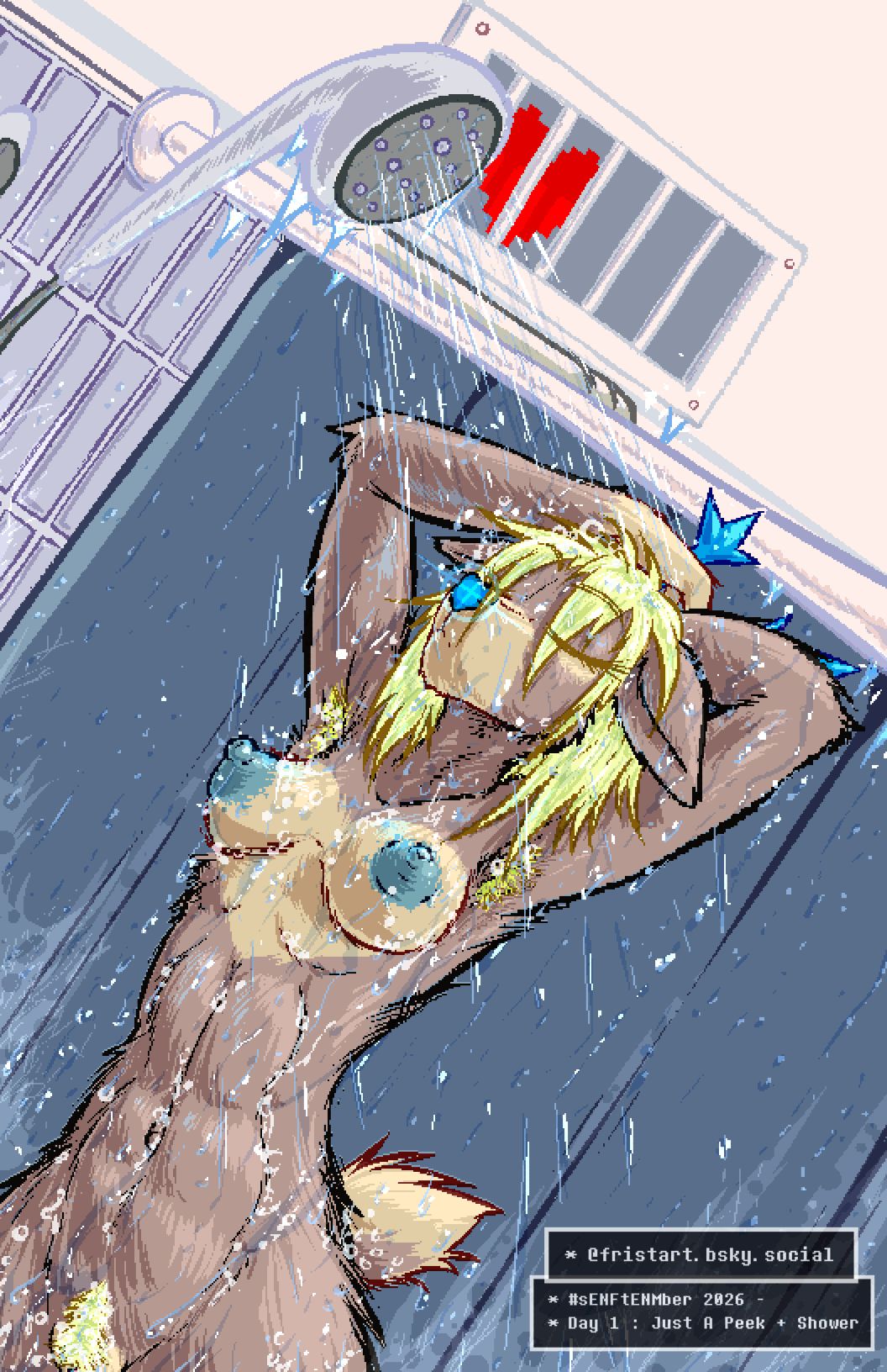 1girls abs armpit_hair breasts carol_holiday deltarune female frist44 hairy hairy_armpits nude pubic_hair senftember senftember_(2026) shower soul_(deltarune) tagme