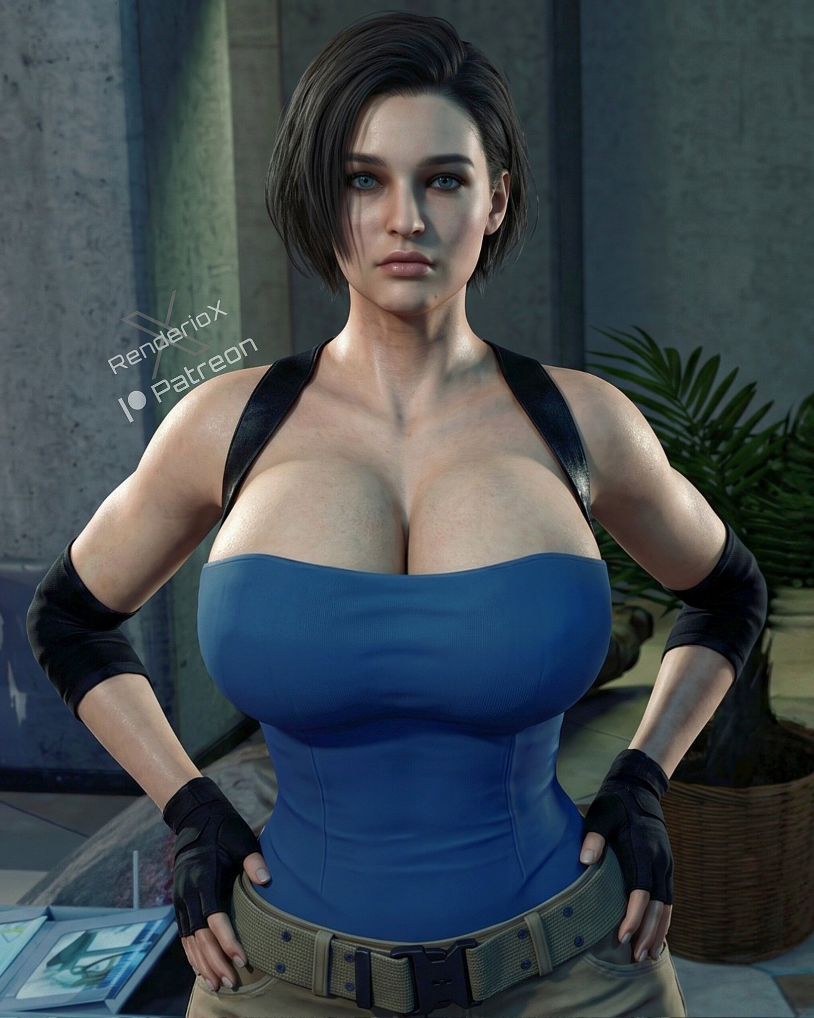 1girls, 3d, 3d (artwork), big boobs, big breasts, boobs, breasts, brown hair, brown hair female, brunette, brunette female, brunette hair, cleavage, clothed, clothed female, female, female focus, female only, jill valentine, jill valentine (sasha zotova), large boobs, large breasts, light skin, light-skinned female, renderiox, resident evil, resident evil 3, resident evil 3 remake, solo, solo female, solo focus, tubetop