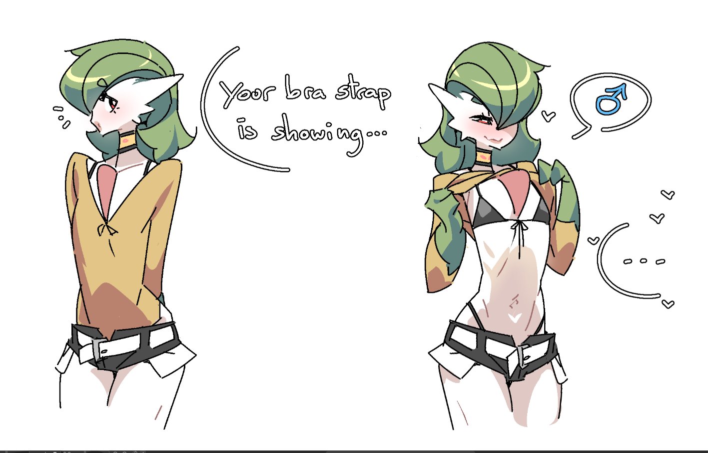 1boy, badassdoggo, bikini, bra strap is showing (meme), choker, crossdressing, femboy, gardevoir, male, male focus, male gardevoir, male only, meme, pokemon, pokemon (species), solo, solo male, thong
