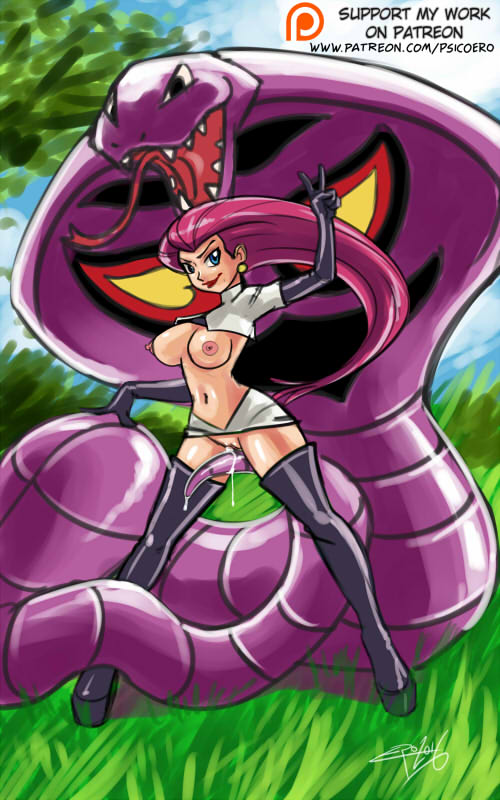 ambiguous_gender arbok bestiality big_breasts blue_eyes boots breasts clothed clothing clothing_lift duo female hair high_heel_boots human interspecies jessie_(pokemon) legwear male mammal nintendo nipples pokemon pokephilia pose psicoero pussy pussy_juice red_hair shirt shirt_lift skirt skirt_lift snake snake_bestiality snake_penis straight thigh_boots thigh_highs tongue tongue_out video_games zoophilia