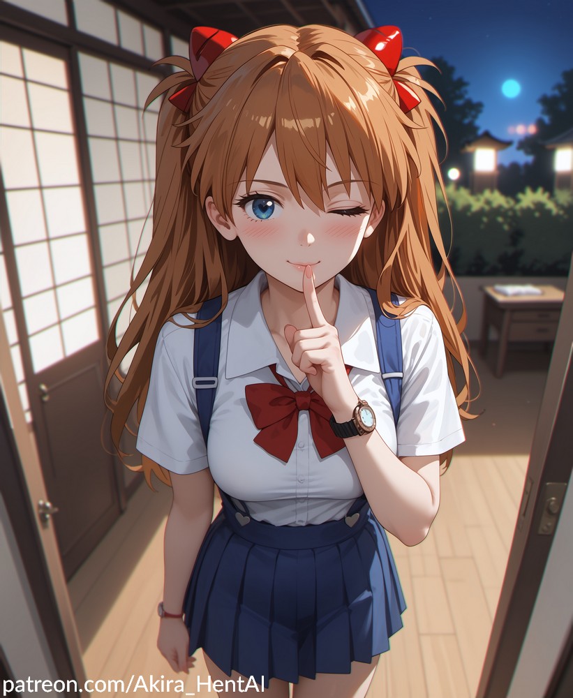 ai_assisted ai_generated akira_hentai asuka asuka_langley_sohryu inviting_to_fuck inviting_to_sex neon_genesis_evangelion patreon patreon_reward petite red_hair school skirt slim small twintails uniform waist