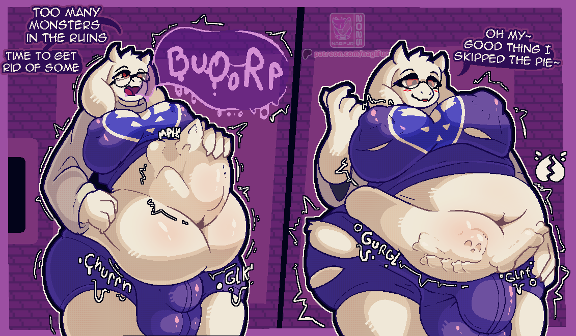 anthro anthro_pred ass belly big_belly big_breasts blush bodily_noises bone boss_monster_(undertale) bovid breasts bulge burp_cloud burping caprine clothed clothing comic death dialogue digestion digestion_noises digital_media_(artwork) duo english_text fatal_vore female female_pred fully_inside fur goat growth herm horn intersex mammal mature_female nagifur nipples onomatopoeia oral_vore overweight overweight_anthro overweight_female pixel_(artwork) rumbling_stomach simple_background size_difference solo sound_effects speech_bubble text thick_thighs tongue topwear toriel torn_clothing undertale undertale_(series) underwear vore wardrobe_malfunction weight_gain white_body white_fur