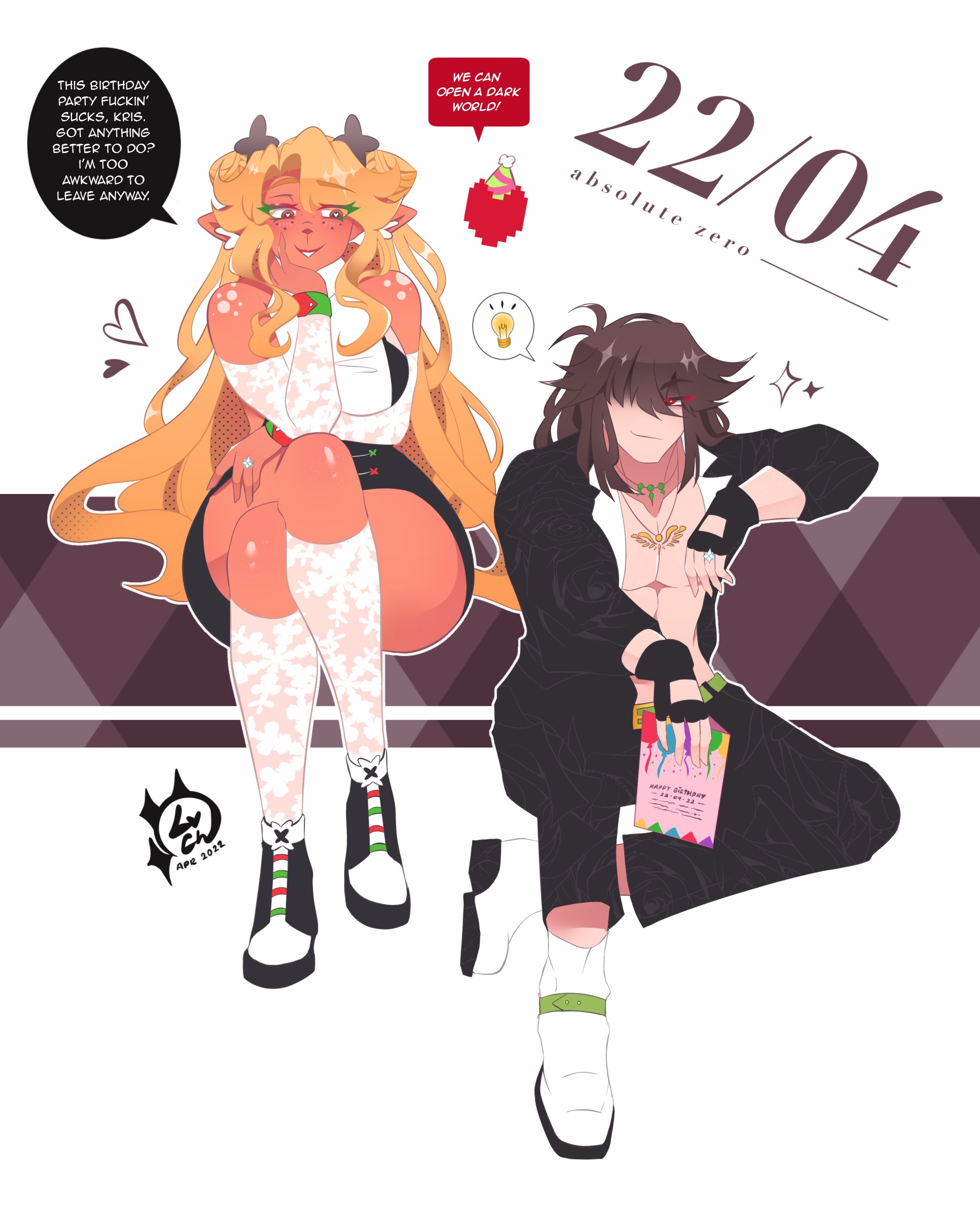 deltarune, female, kneehighs, kris (deltarune), loveycherie, noelle holiday, shirt open, snowgrave, thick thighs