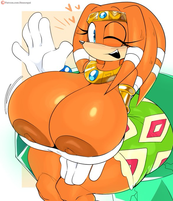 2025 2d aerolae aged_up anthro big_breasts big_thighs blue_eyes chaos_emerald echidna female furry gold_jewelry huge_breasts jinu looking_at_viewer orange_body orange_fur orange_skin solo sonic_(series) sonic_the_hedgehog_(series) tikal_the_echidna white_gloves