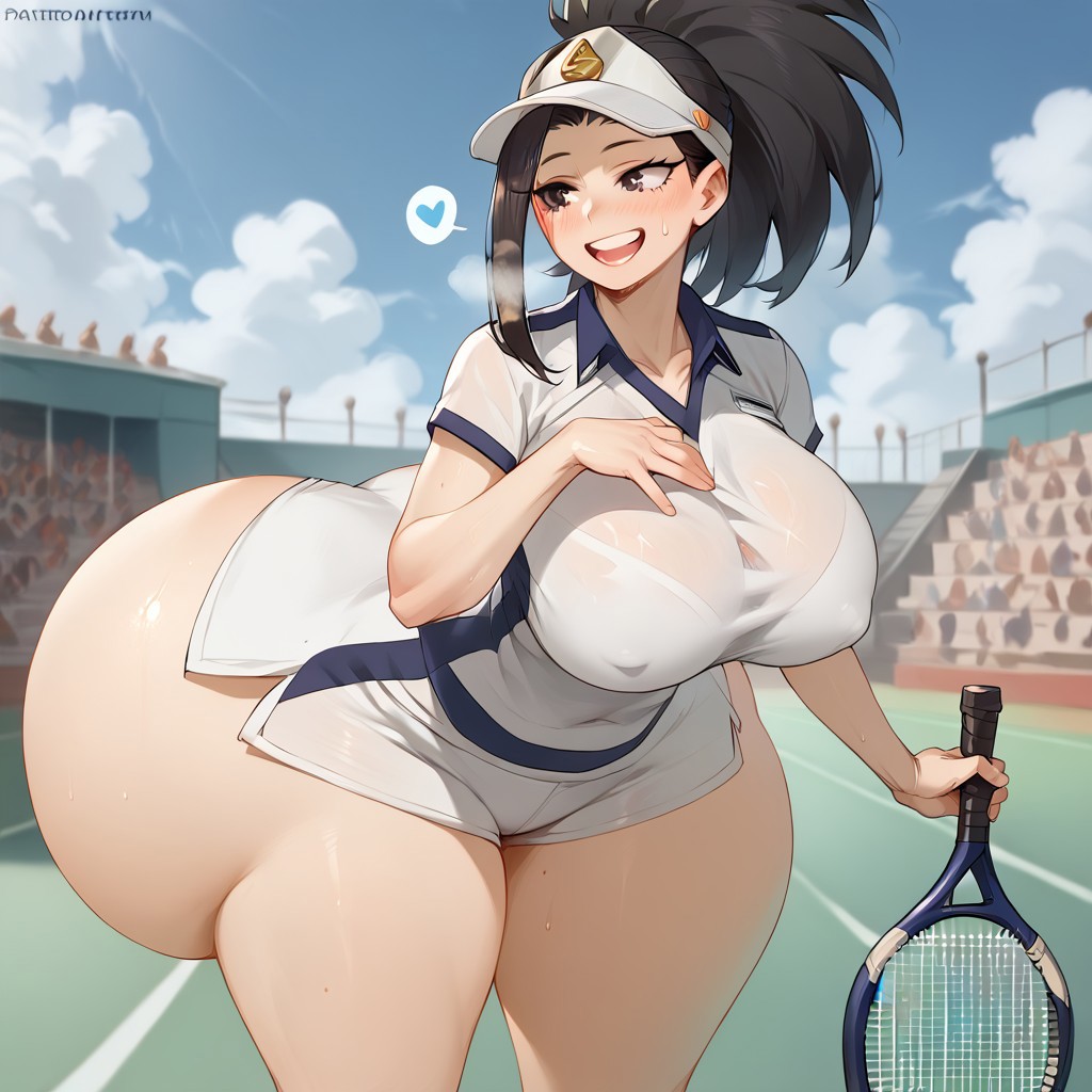 1girls ai_assisted ai_generated big_ass big_breast civitai huge_ass kalagod momo_yaoyorozu my_hero_academia solo sportswear tennis_uniform