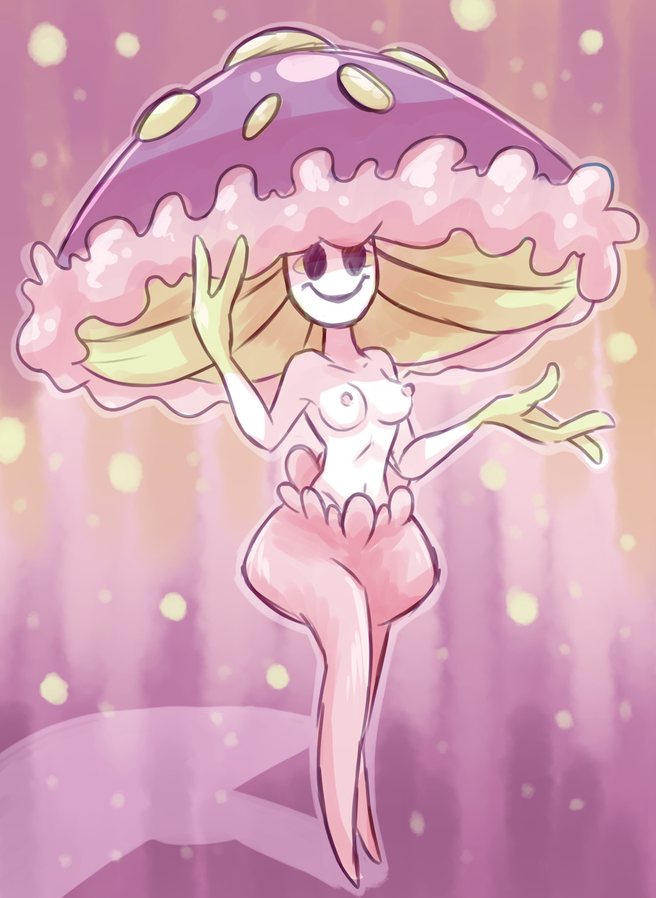 anthro breasts female female_only flora_fauna fungi_ heartbunny midriff mob_face mushroom_girl nipples pink_background pokémon_(species) pokemon shiinotic skinny smile smiling tagme thighs