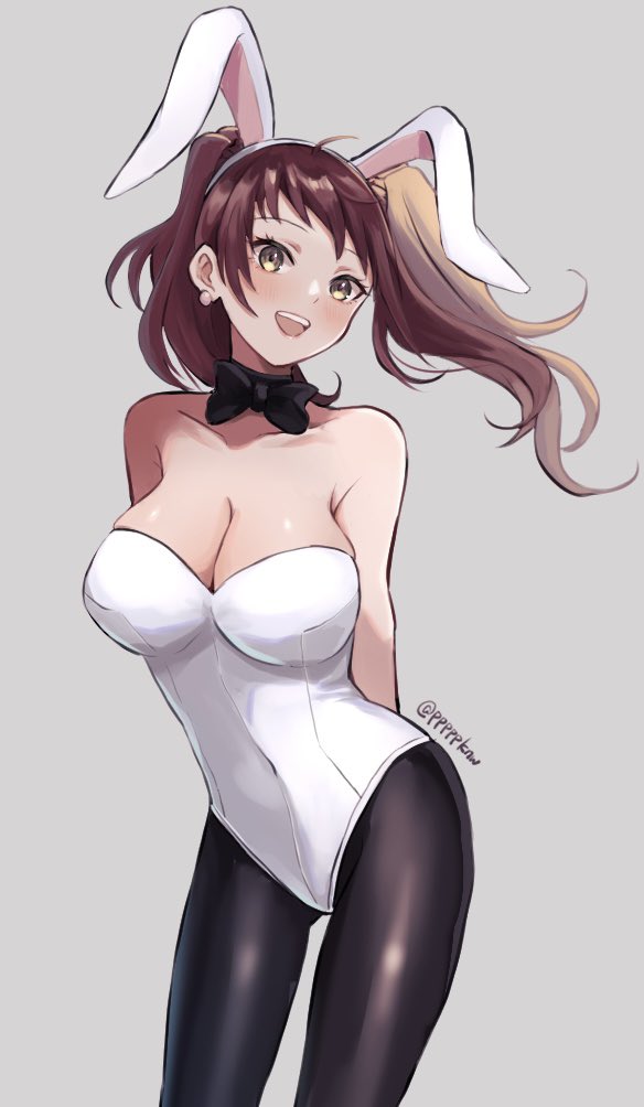 alternate costume, atlus, bunny ears, bunnysuit, female, female only, kujikawa rise, open mouth, persona, persona 4, pppppknw, solo, tagme