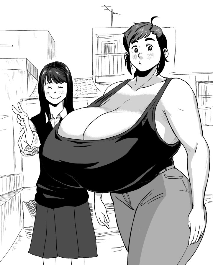 2024 2d 2d_(artwork) 2d_artwork 2girls ass big_ass big_breasts black_and_white black_hair blush blushing_at_viewer bottomwear breast_size_difference breasts busty cleavage cleavage_overflow closed_eyes clothed clothed_female clothes clothing curvaceous curvy denim duo female female_only front_view fully_clothed gigantic_breasts greyscale hair harorlood huge_ass huge_breasts human human_only jeans large_ass large_breasts light-skinned_female light_skin long_hair looking_at_viewer marina_(harorlood) monochrome multiple_girls original original_character outdoors pants photobomb pose posing school_uniform shirt skirt smile smiling smiling_at_viewer standing tank_top thick_thighs thighs three-quarter_portrait top_heavy topwear voluptuous wide_hips