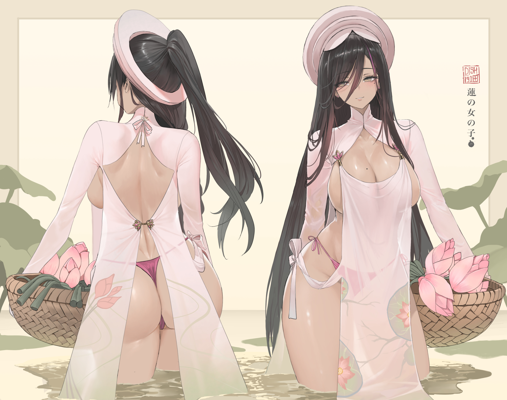 1girls, ass, breasts, brown hair, character request, copyright request, dishwasher1910, female, front and back, hi res, hips, huge ass, huge breasts, light skin, light-skinned female, long hair, naughty face, see-through, see-through clothing, tagme (character), thick thighs, thighs, wide hips